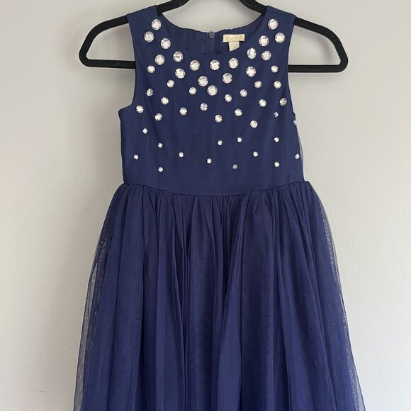 Place Girls Dark Blue Sleeveless Tulle Formal Dress Rhinestone Bodice – Size 10 - Picture 1 of 5